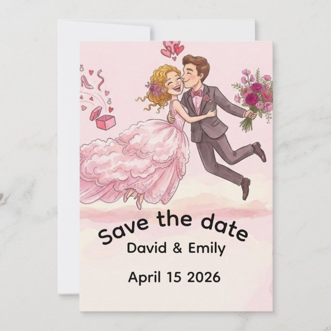 Romantisk Illustrerad Bröllopsinbjudan Spara Datum Inbjudningar (Framsida)