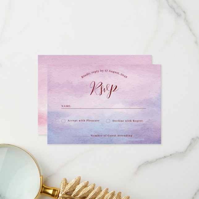 Romantisk inbjudan till solnedgång med vattensfärg (Fram/Back In Situ)