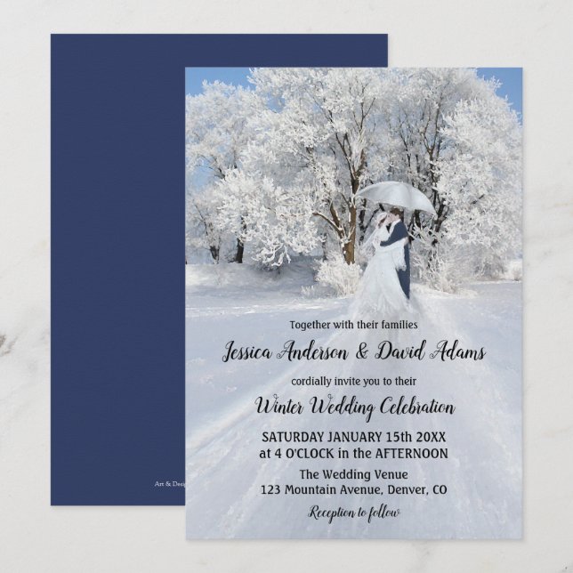 Romantisk inbjudan till Winter Wonderland Wedding (Fram/baksida)
