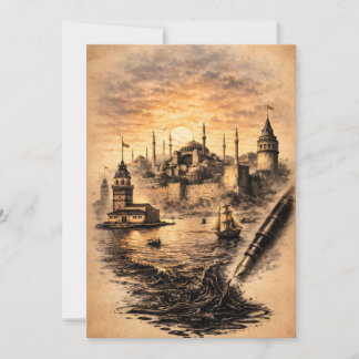Romantisk Istanbul-bläckkonst med historisk siluet Tack Kort