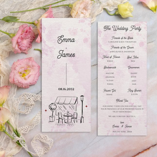 Romantisk kafé skiss bröllopsceremoni program (Romantic Café Sketch Wedding Ceremony Program)