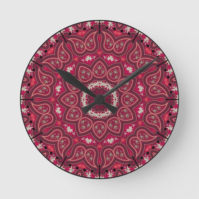 Romantisk  Kaleidoscope Paisley Boho Rund Klocka (Framsida)