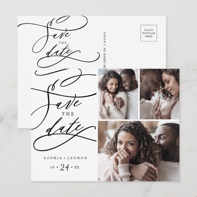 Romantisk kalligrafi 3 Foto Spara datum Inbjudan Vykort (Fram/baksida)