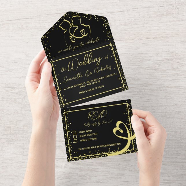 Romantisk kalligrafi Black & Guld Bröllop (Tearaway)