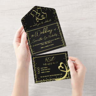 Romantisk kalligrafi Black & Guld Bröllop