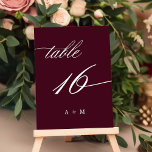 Romantisk kalligrafi Bröllop 16, Burgundy Bordsnummer<br><div class="desc">Bord 16. Kontrollera alla tillgängliga nummer. | Romantiskt bordsnummer och elegant med snabb kalligrafi i bröllop med monogram. Om du vill ha en mer avancerad anpassning av den här designen klickar du på BLUE DESIGN VERKTYG ovan!</div>