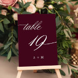 Romantisk kalligrafi Bröllop 19, Burgundy Bordsnummer<br><div class="desc">Bord 19. Kontrollera alla tillgängliga nummer. | Romantiskt bordsnummer och elegant med snabb kalligrafi i bröllop med monogram. Om du vill ha en mer avancerad anpassning av den här designen klickar du på BLUE DESIGN VERKTYG ovan!</div>