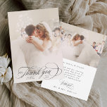 Romantisk kalligrafi Bröllop 2-foto Tack Kort<br><div class="desc">Tack vare detta kort i bröllop har du elegant och romantiska kalligrafibrev med ytterligare foto och text på baksidan. Perfekt för bröllop,  födelsedagar,  studenten och andra händelser. Om du vill ha en mer avancerad anpassning av den här designen klickar du på BLUE DESIGN VERKTYG ovan!</div>