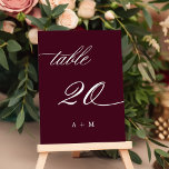 Romantisk kalligrafi bröllop nummer 20, vinröd bordsnummer<br><div class="desc">Tabell 20. Vänligen kontrollera alla tillgängliga nummer. | Romantiskt och elegant virvlande kalligrafi bröllopsbord nummer med monogram.  För mer avancerad anpassning av denna design,  vänligen klicka på den BLÅA DESIGNVERKTYGSKNAPPEN ovan!</div>