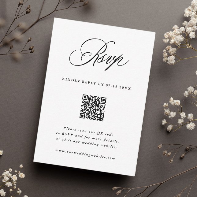 Romantisk kalligrafi Bröllop QR-kod OSA Kort (Skapare uppladdad)