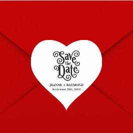 Romantisk Kalligrafi Bröllop Spara Datumet Hjärtformat Klistermärke
