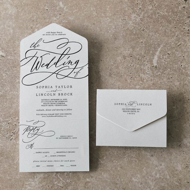 Romantisk kalligrafi Bröllopet Av (Romantic Calligraphy The Wedding Of All In One Invitation)