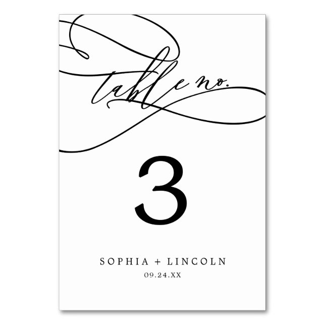 Romantisk kalligrafi | Färskt Bordsnummer (Framsidan)
