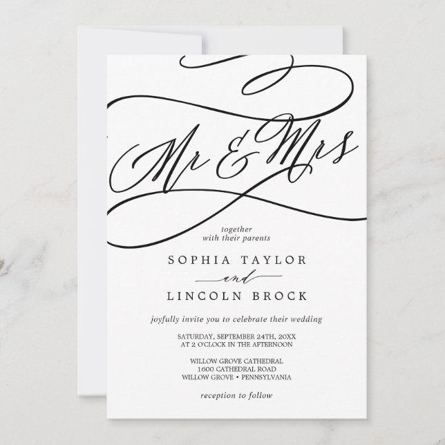 Romantisk kalligrafi | Flourish & Mrs Bröllop Inbjudningar (Framsida)