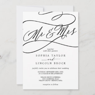 Romantisk kalligrafi   Flourish & Mrs Bröllop Inbjudningar