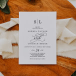 Romantisk kalligrafi | Flourt Monogram Bröllop Inbjudningar<br><div class="desc">Denna romantiska kalligrafi blomstrar i monogrambröllopsinbjudan är perfekt för ett enkelt bröllop. Den moderna klassiska designen har finare-snurrar och vitaktiga blomningar med en elegant elegant,  handskriven typografi.</div>