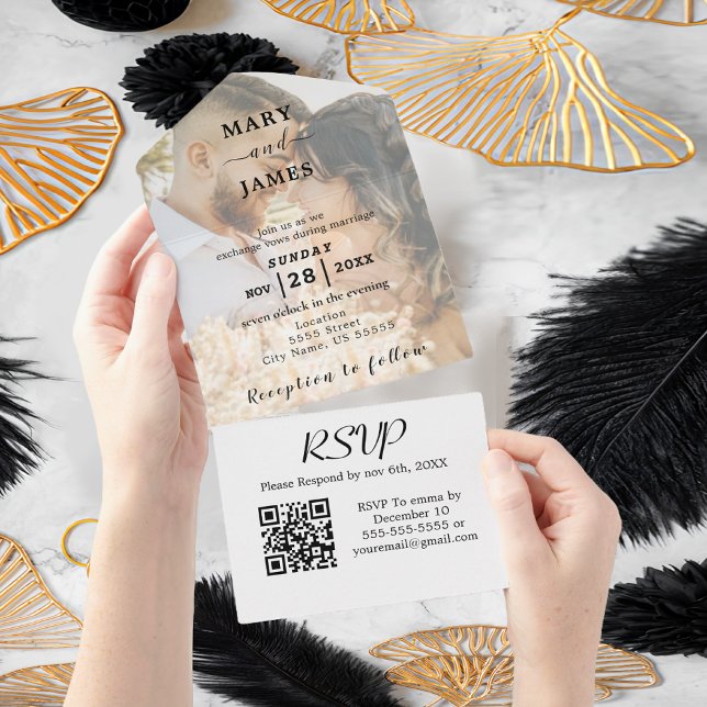 Romantisk kalligrafi Foto Bröllop (Romantic Photo Wedding All In One Invitation
)