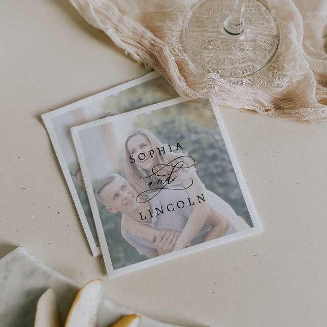 Romantisk kalligrafi Foto Bröllop Napkin Pappersservett (Skapare uppladdad)