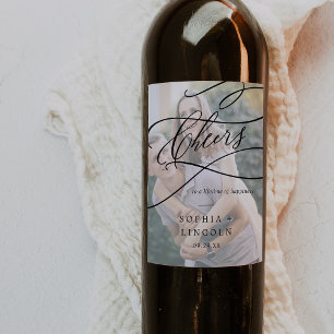 Romantisk kalligrafi Foto Bröllop Vin-etiketter Vinflaska Etikett