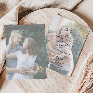 Romantisk kalligrafi, matad med foto Monogram Bröl Inbjudningar