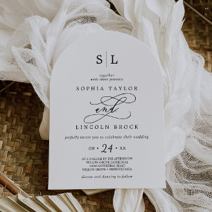 Romantisk kalligrafi Monogram Boho Arch Bröllop Inbjudningar