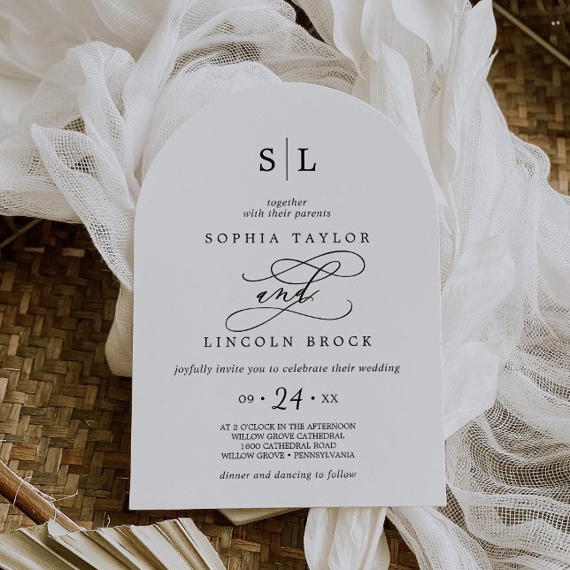 Romantisk kalligrafi Monogram Boho Arch Bröllop Inbjudningar (Romantic Calligraphy Monogram Boho Arch Wedding Invitation)