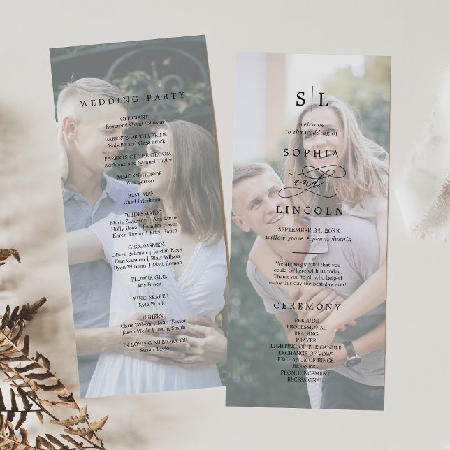 Romantisk kalligrafi, monogram foto Bröllop Program (Skapare uppladdad)
