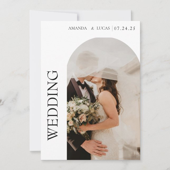 Romantisk kalligrafi Monogram Fotoformad Arc Al Inbjudningar (Framsida)