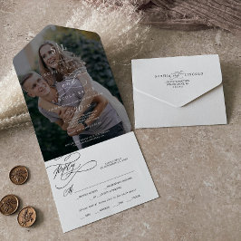 Romantisk kalligrafi Monogram Mörk Photo Bröllop