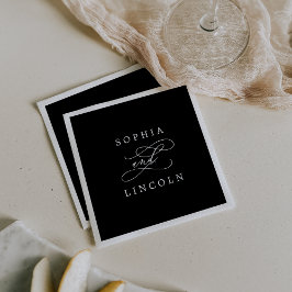 Romantisk kalligrafi | Mörk Black Bröllop Napkin Pappersservett