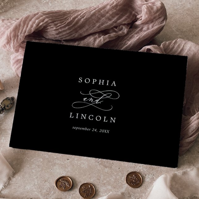 Romantisk kalligrafi | Mörk Black Monogram Bröllop Gästböcker (Skapare uppladdad)