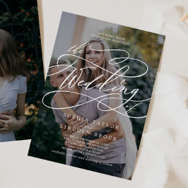 Romantisk kalligrafi Mörk Fotoblomma Bröllop Inbjudningar