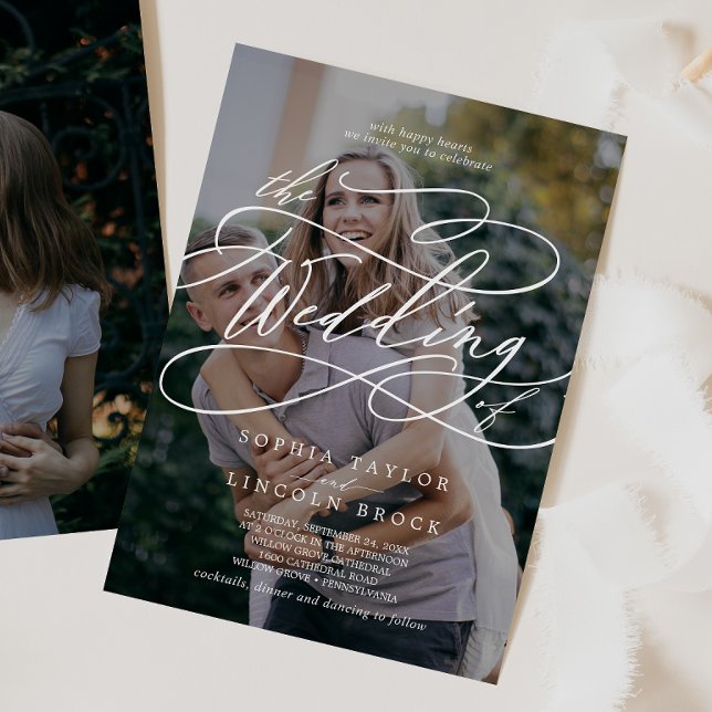 Romantisk kalligrafi Mörk Fotoblomma Bröllop Inbjudningar (Skapare uppladdad)