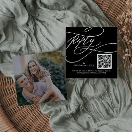Romantisk Kalligrafi Mörkt Foto QR-kod RSVP Tilläggskort