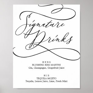 Romantisk kalligrafi Namnteckning Drinks-tecken Poster