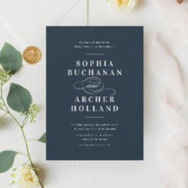 Romantisk kalligrafi Navyblå elegant bröllop Inbjudningar