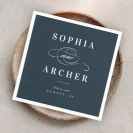 Romantisk kalligrafi Navyblå elegant bröllop Pappersservett