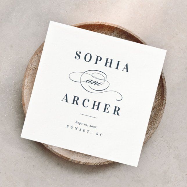 Romantisk kalligrafi Navyblå elegant bröllop Pappersservett (Skapare uppladdad)