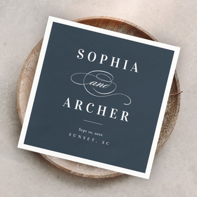 Romantisk kalligrafi Navyblå elegant bröllop Pappersservett (Skapare uppladdad)