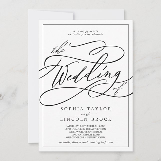Romantisk kalligrafi | Ram Bröllop vid Inbjudningar (Framsida)