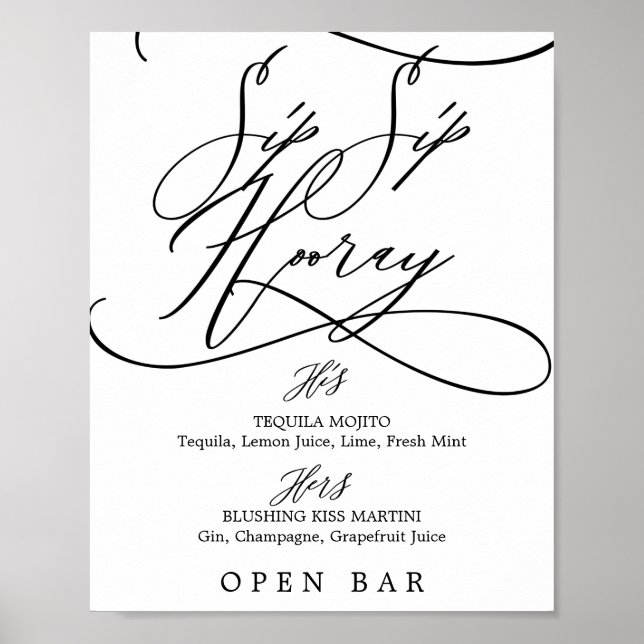 Romantisk kalligrafi Sip Sip Hooray Bröllop Pub Poster (Framsidan)
