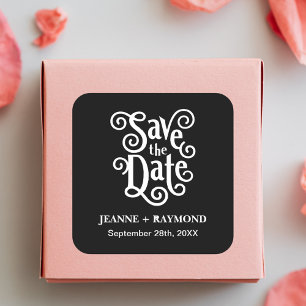 Romantisk Kalligrafi Svart Bröllop Save the Date Fyrkantigt Klistermärke