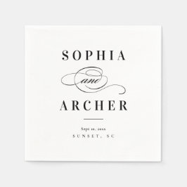 Romantisk kalligrafi svart och vit bröllopsfest pappersservett