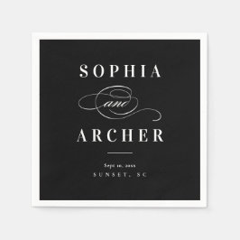 Romantisk kalligrafi svart-vit bröllop pappersservett