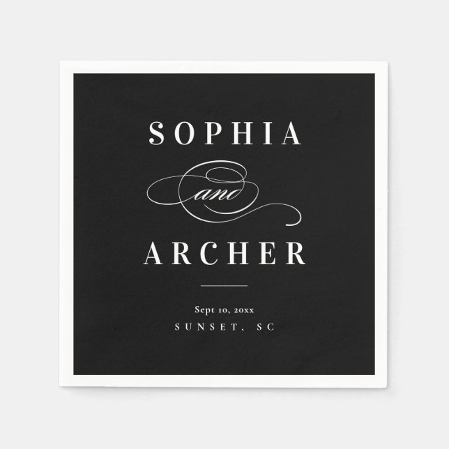 Romantisk kalligrafi Svarta och vita Bröllop Pappersservett (Framsidan)
