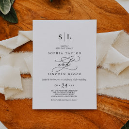 Romantisk kalligrafi | Wedding med Flourish Monogr Inbjudningar