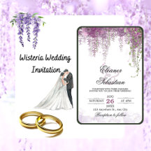 Romantisk kalligrafi Wisteria lila bröllop