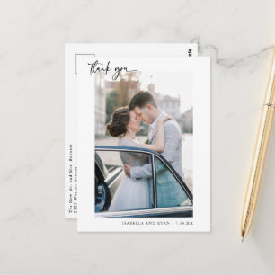 Romantisk kalligrafiskrit bröllopsfoto tack Yo Vykort