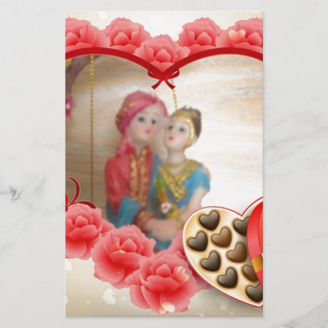 Romantisk Kärlek Heart Art-utskrift Brevpapper (Framsida)