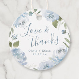 Romantisk kärlek och tack dammigt blå blomsterbröl gåvor etiketter
